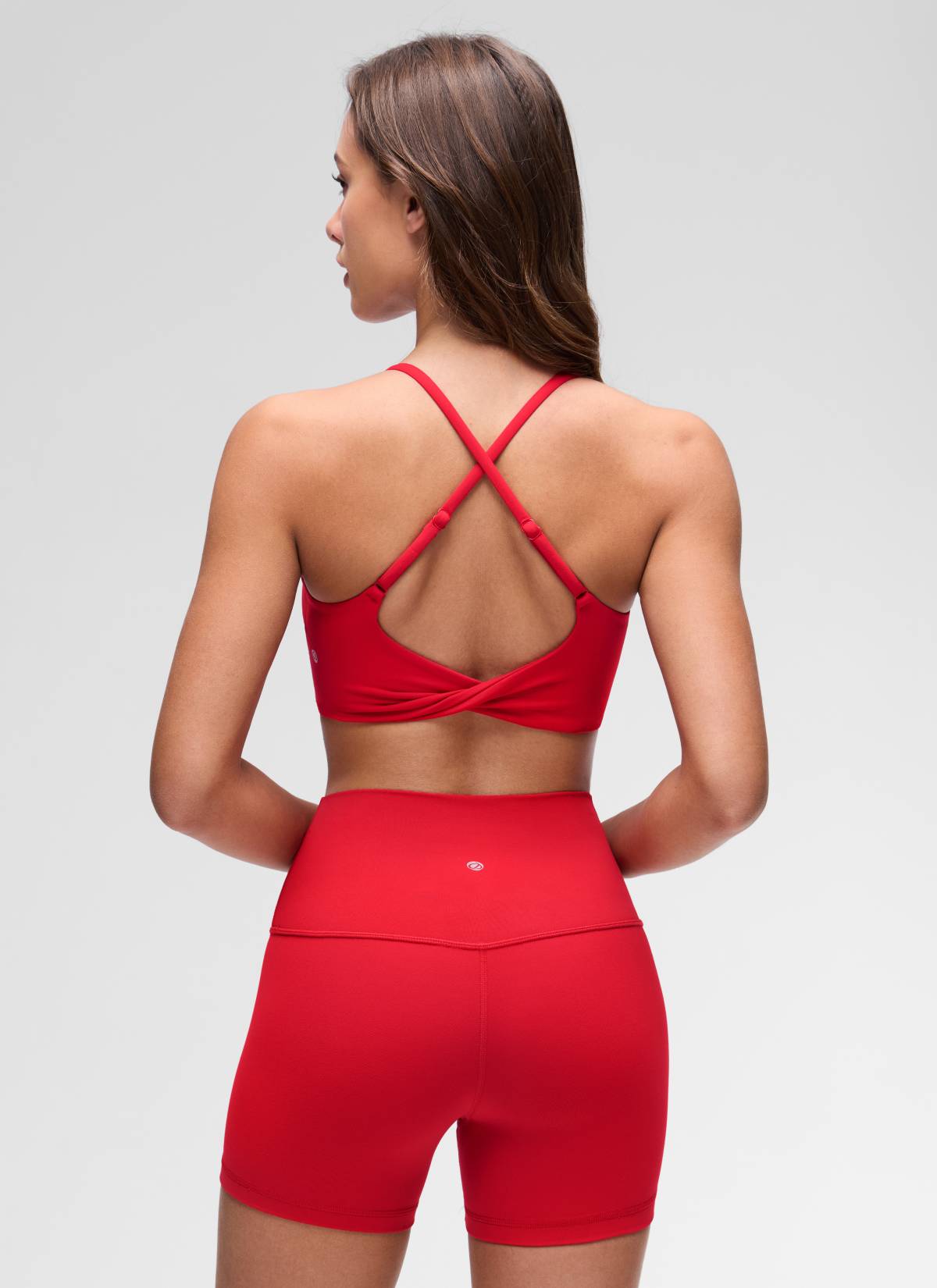 Yoga Scoop Neck Twist Cross Back Sport Bra Aurora Red