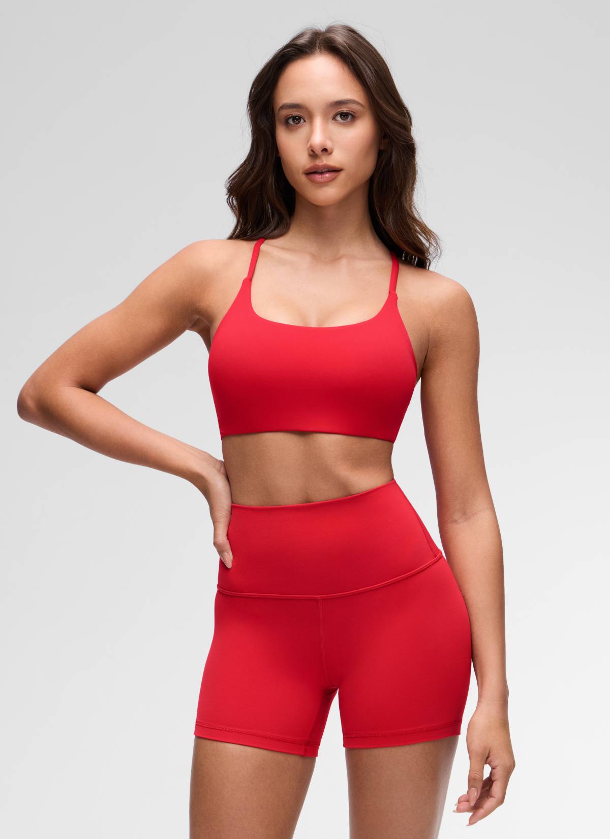 Yoga Scoop Neck Twist Cross Back Sport Bra Aurora Red