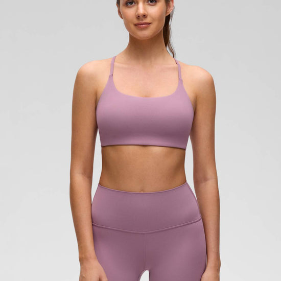 Yoga Scoop Neck Twist Cross Back Sport Bra Light Lavender