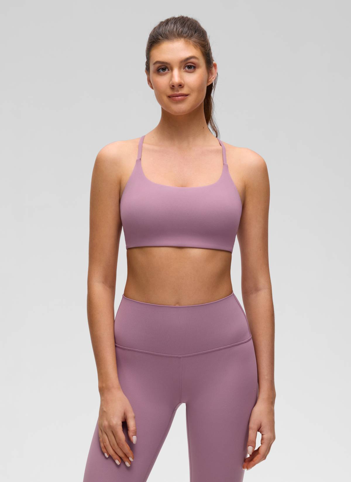 Yoga Scoop Neck Twist Cross Back Sport Bra Light Lavender