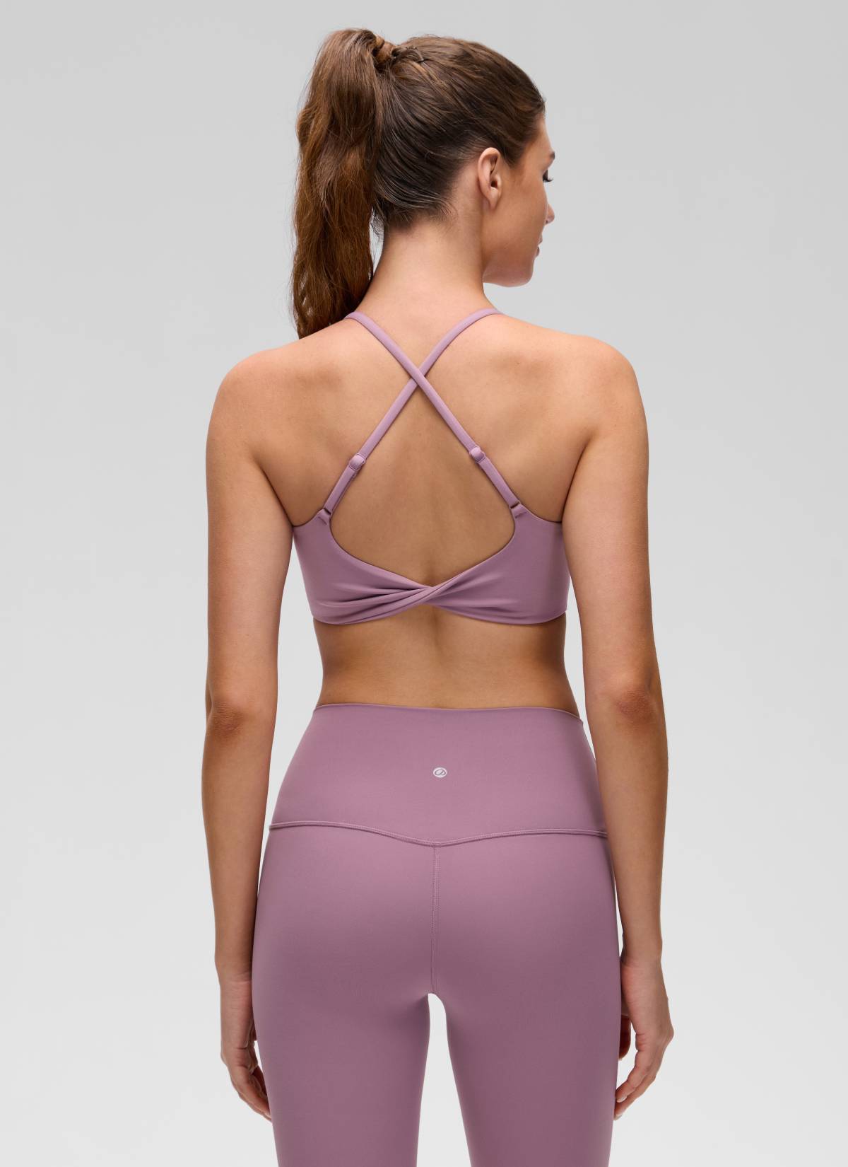 Yoga Scoop Neck Twist Cross Back Sport Bra Light Lavender