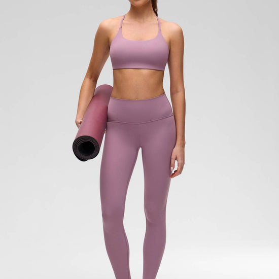 Yoga Scoop Neck Twist Cross Back Sport Bra Light Lavender