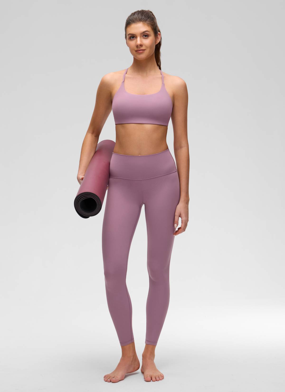 Yoga Scoop Neck Twist Cross Back Sport Bra Light Lavender