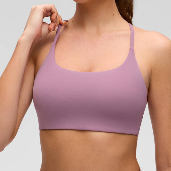 Yoga Scoop Neck Twist Cross Back Sport Bra Light Lavender