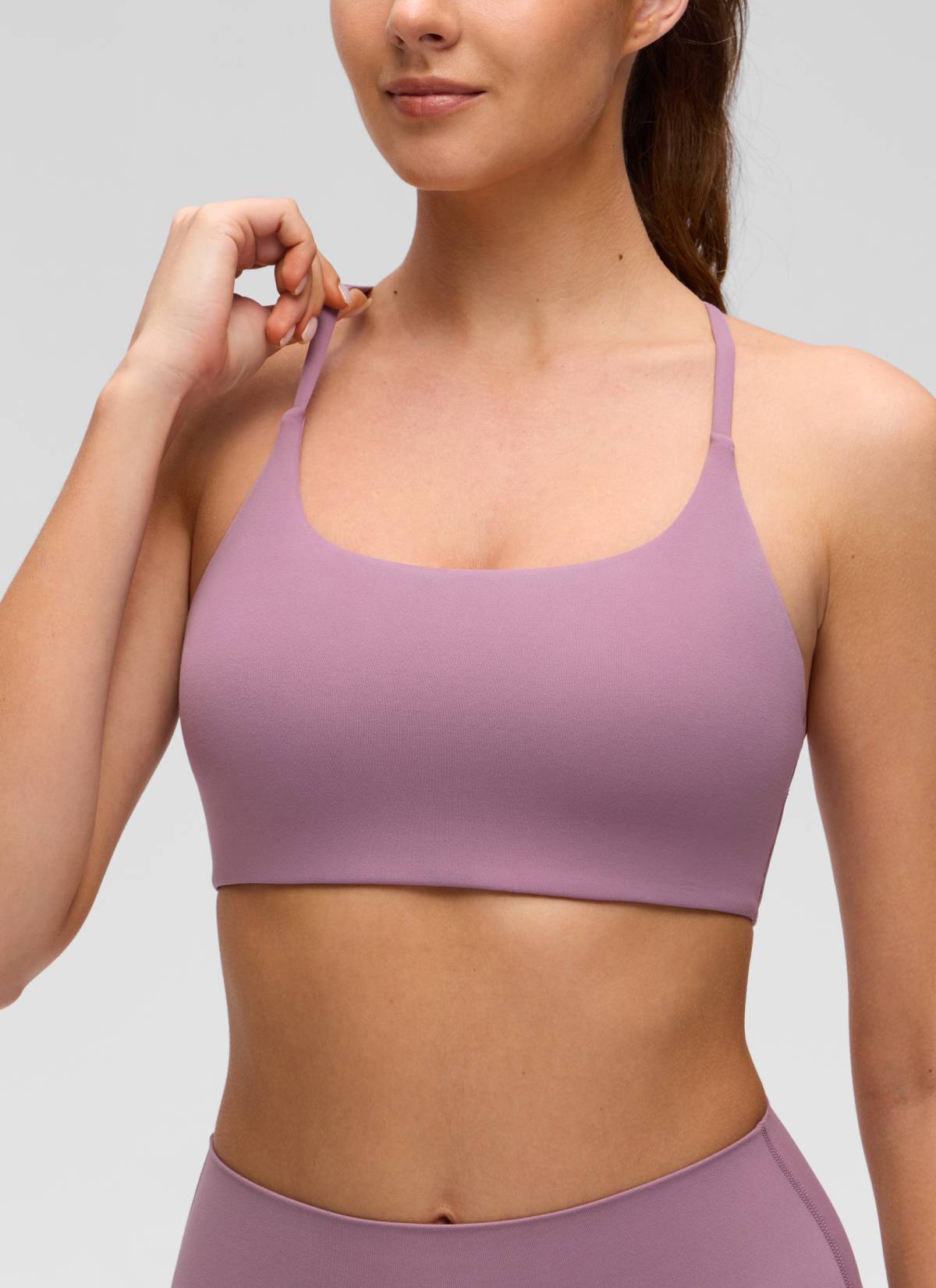 Yoga Scoop Neck Twist Cross Back Sport Bra Light Lavender