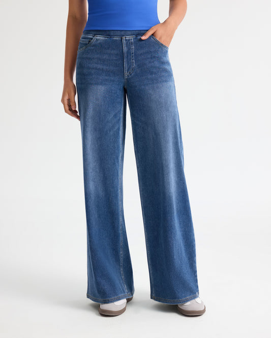 High Waist Stretch Wide Leg Jeans - Regular