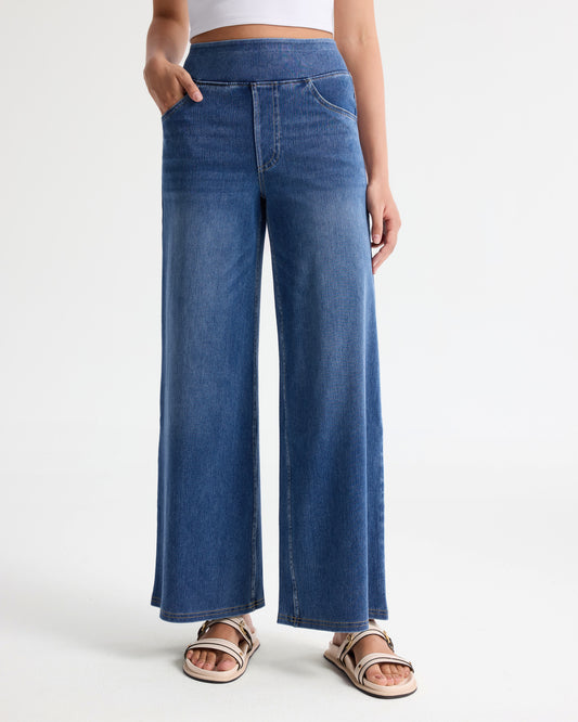 High Waist Stretch Wide Leg Jeans - Petite