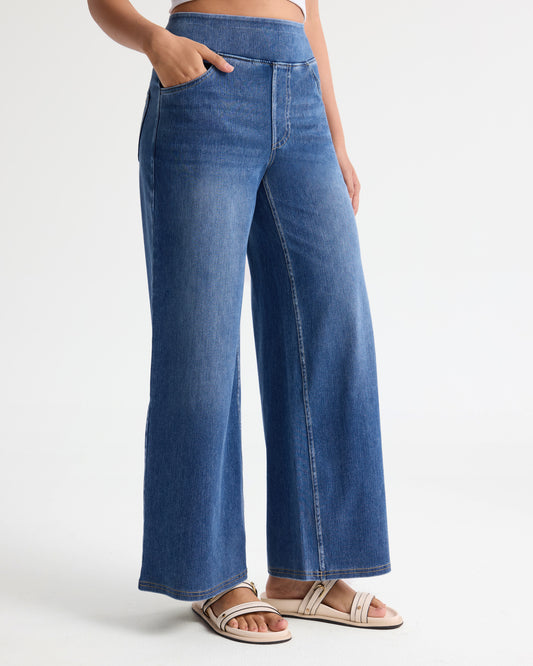 High Waist Stretch Wide Leg Jeans - Petite