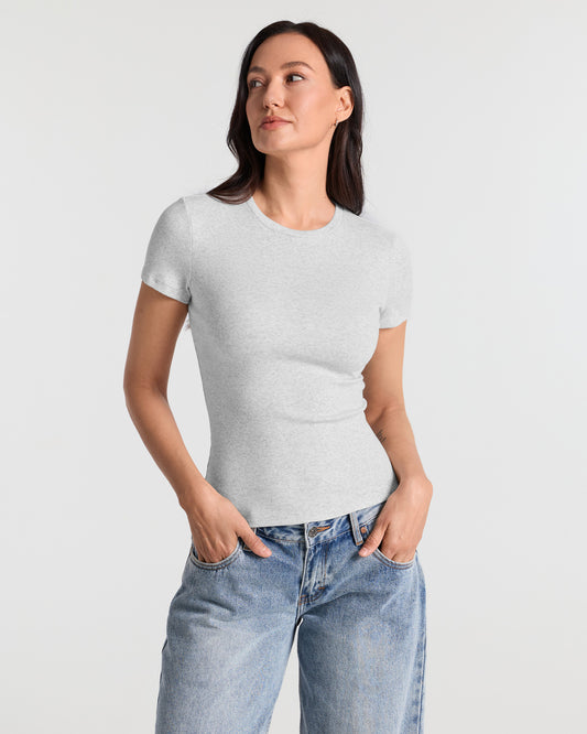 Ribbed Crew Neck Fitted T-Shirt