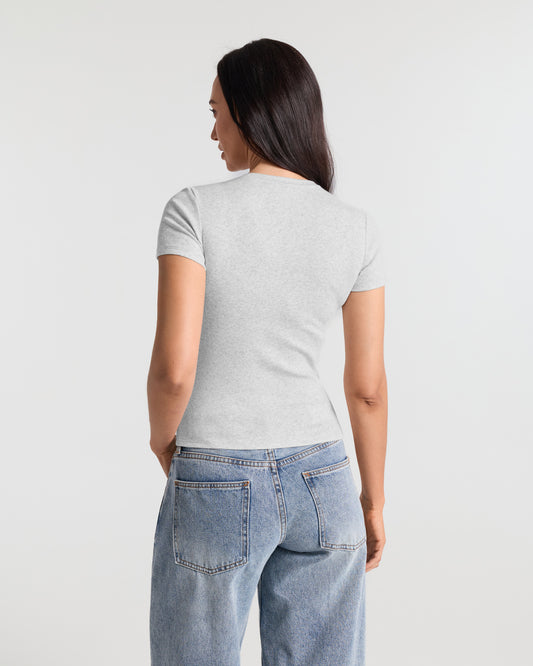 Ribbed Crew Neck Fitted T-Shirt