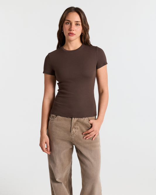 Ribbed Crew Neck Fitted T-Shirt