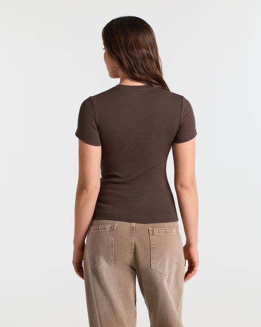 Ribbed Crew Neck Fitted T-Shirt