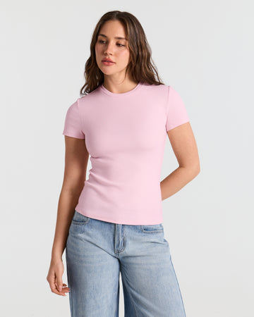 Ribbed Crew Neck Fitted T-Shirt