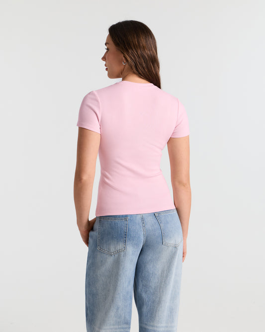 Ribbed Crew Neck Fitted T-Shirt