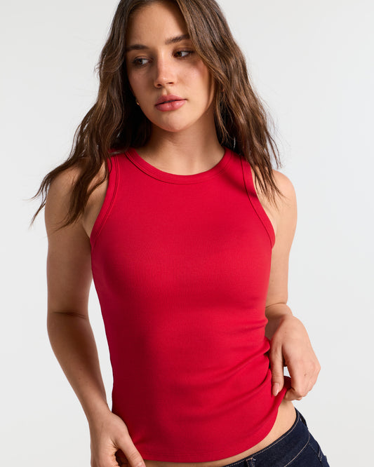 Ribbed Crew Neck Fitted Tank